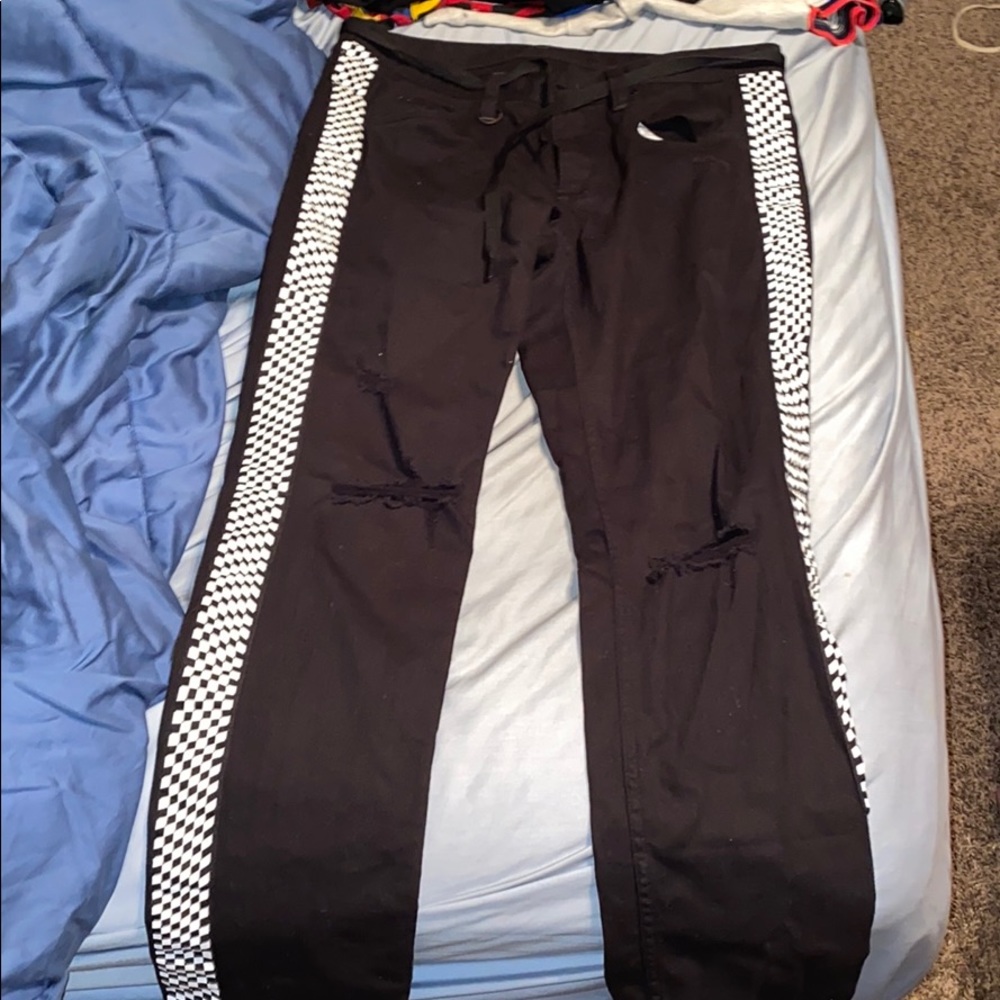 Black checkerboard Skinny jeans